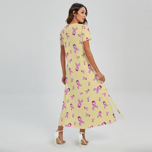 Pastel Breast Cancer Awareness Print Short Sleeve Maxi Dress