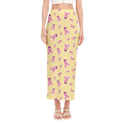 Pastel Breast Cancer Awareness Print Side Slit Maxi Skirt