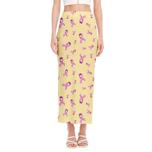 Pastel Breast Cancer Awareness Print Side Slit Maxi Skirt
