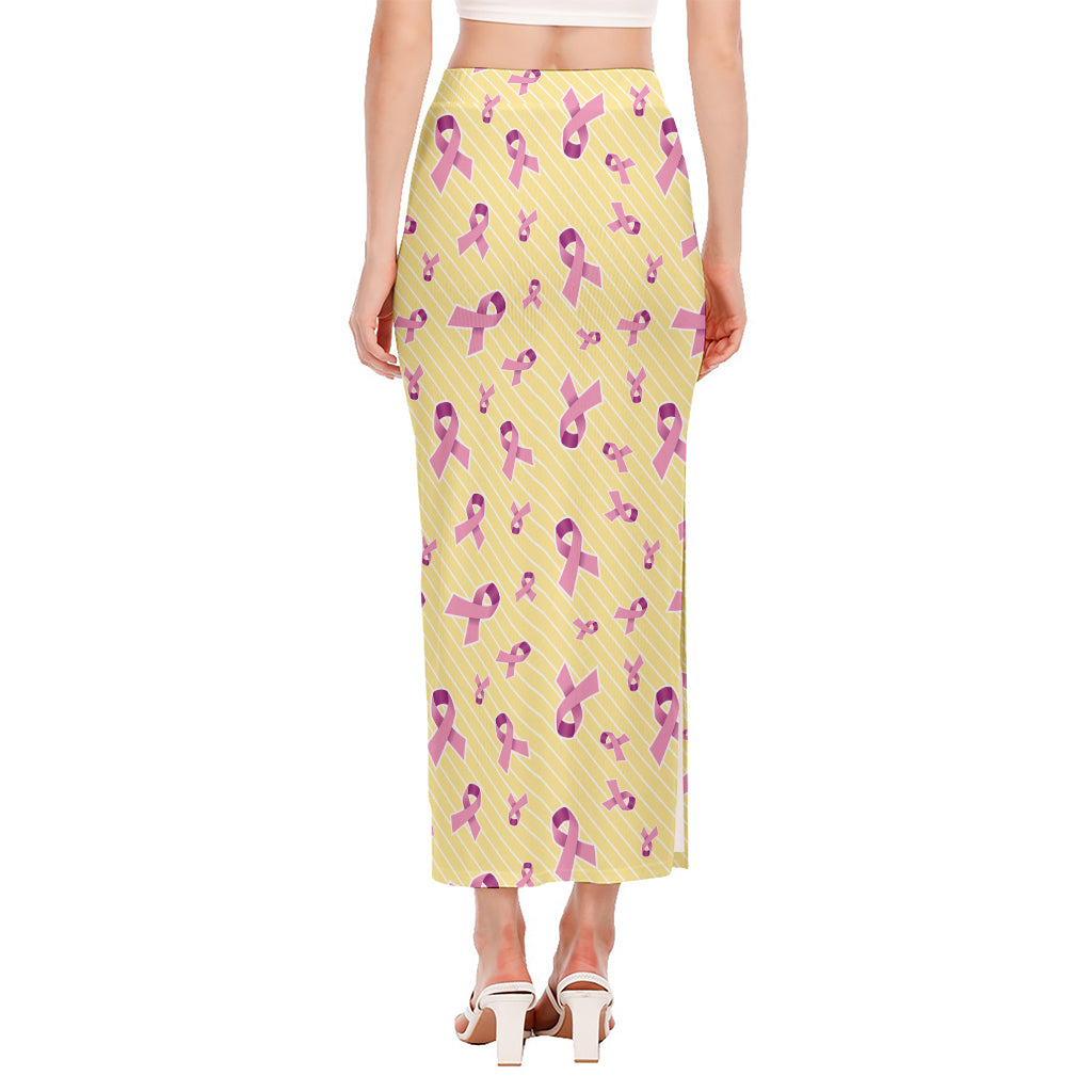 Pastel Breast Cancer Awareness Print Side Slit Maxi Skirt