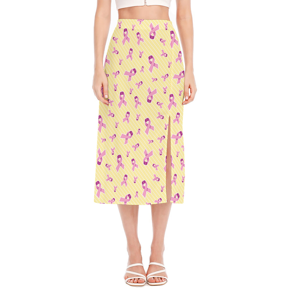 Pastel Breast Cancer Awareness Print Side Slit Midi Skirt