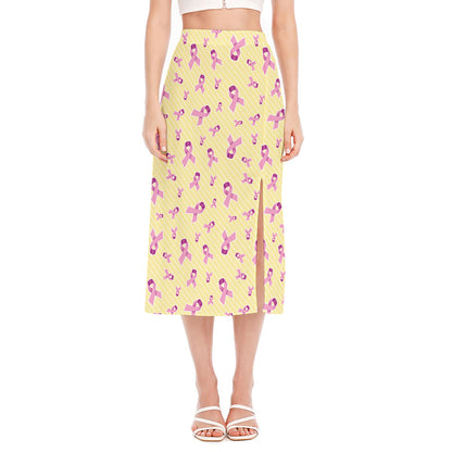 Pastel Breast Cancer Awareness Print Side Slit Midi Skirt