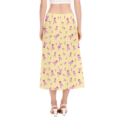 Pastel Breast Cancer Awareness Print Side Slit Midi Skirt