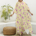 Pastel Breast Cancer Awareness Print Silk V-Neck Kaftan Dress