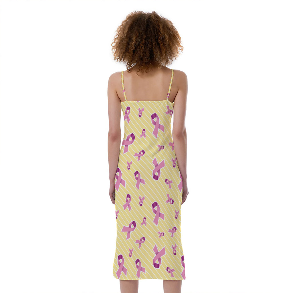 Pastel Breast Cancer Awareness Print Slim Fit Midi Cami Dress