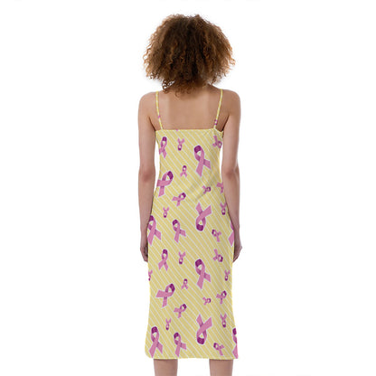 Pastel Breast Cancer Awareness Print Slim Fit Midi Cami Dress