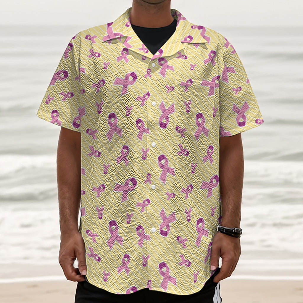 Pastel Breast Cancer Awareness Print Textured Short Sleeve Shirt