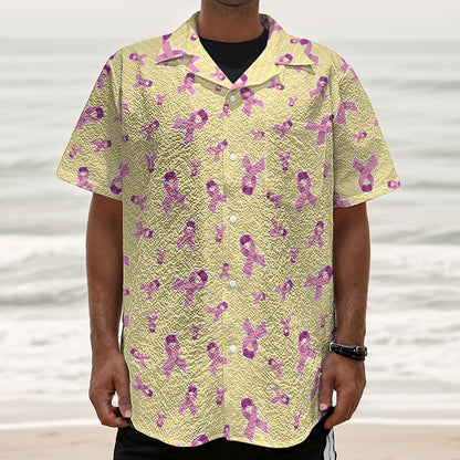 Pastel Breast Cancer Awareness Print Textured Short Sleeve Shirt