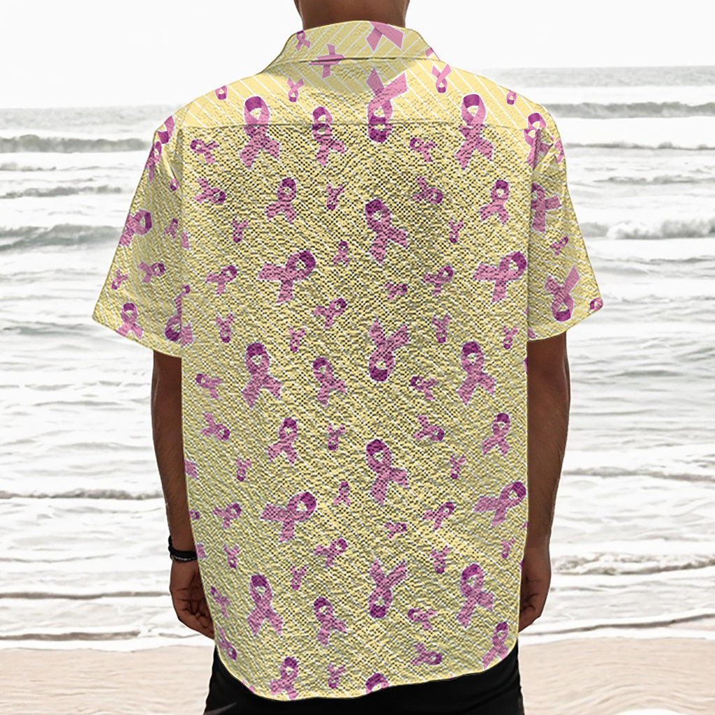 Pastel Breast Cancer Awareness Print Textured Short Sleeve Shirt