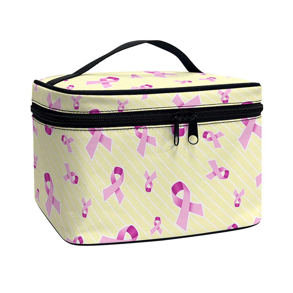 Pastel Breast Cancer Awareness Print Travel Makeup Bag