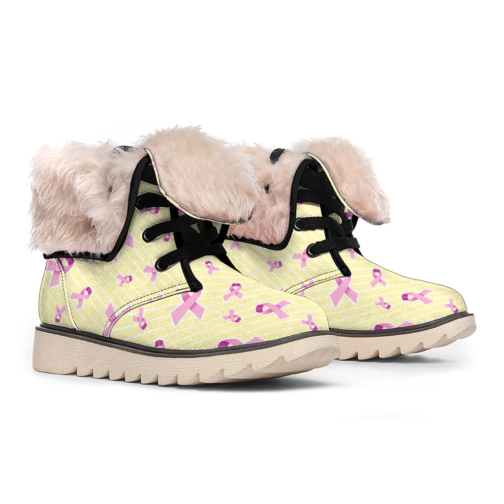 Pastel Breast Cancer Awareness Print Winter Boots