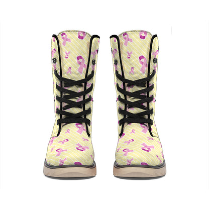 Pastel Breast Cancer Awareness Print Winter Boots