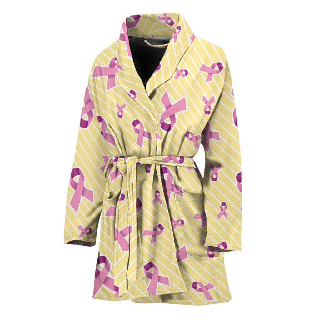 Pastel Breast Cancer Awareness Print Women's Bathrobe