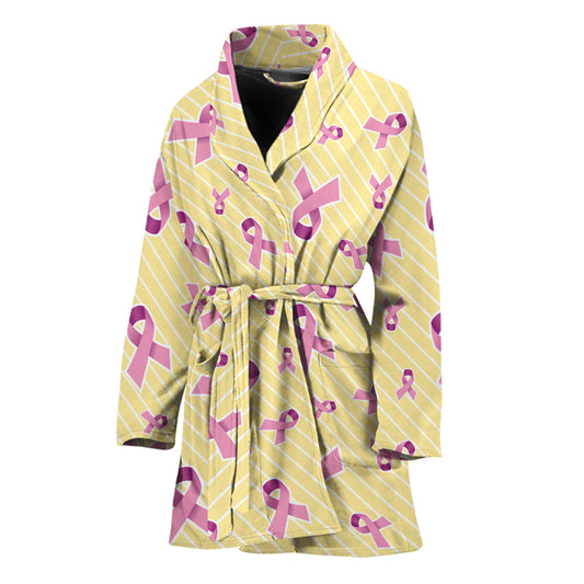 Pastel Breast Cancer Awareness Print Women's Bathrobe