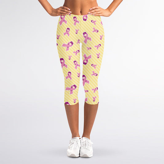 Pastel Breast Cancer Awareness Print Women's Capri Leggings
