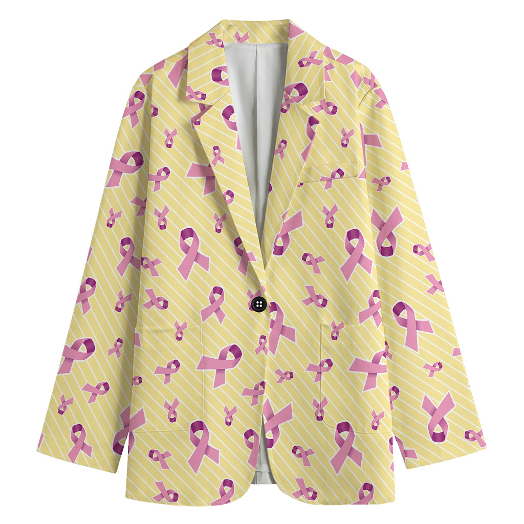 Pastel Breast Cancer Awareness Print Women's Cotton Blazer