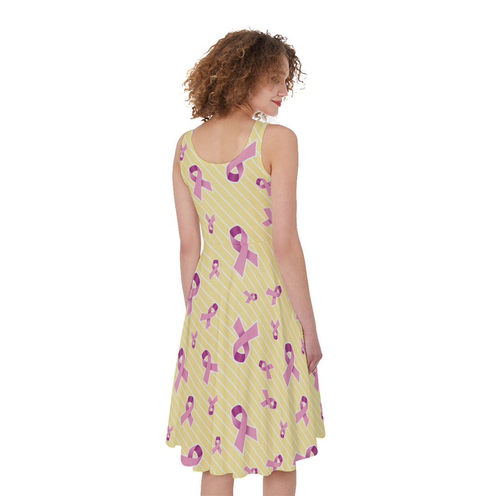 Pastel Breast Cancer Awareness Print Women's Sleeveless Dress