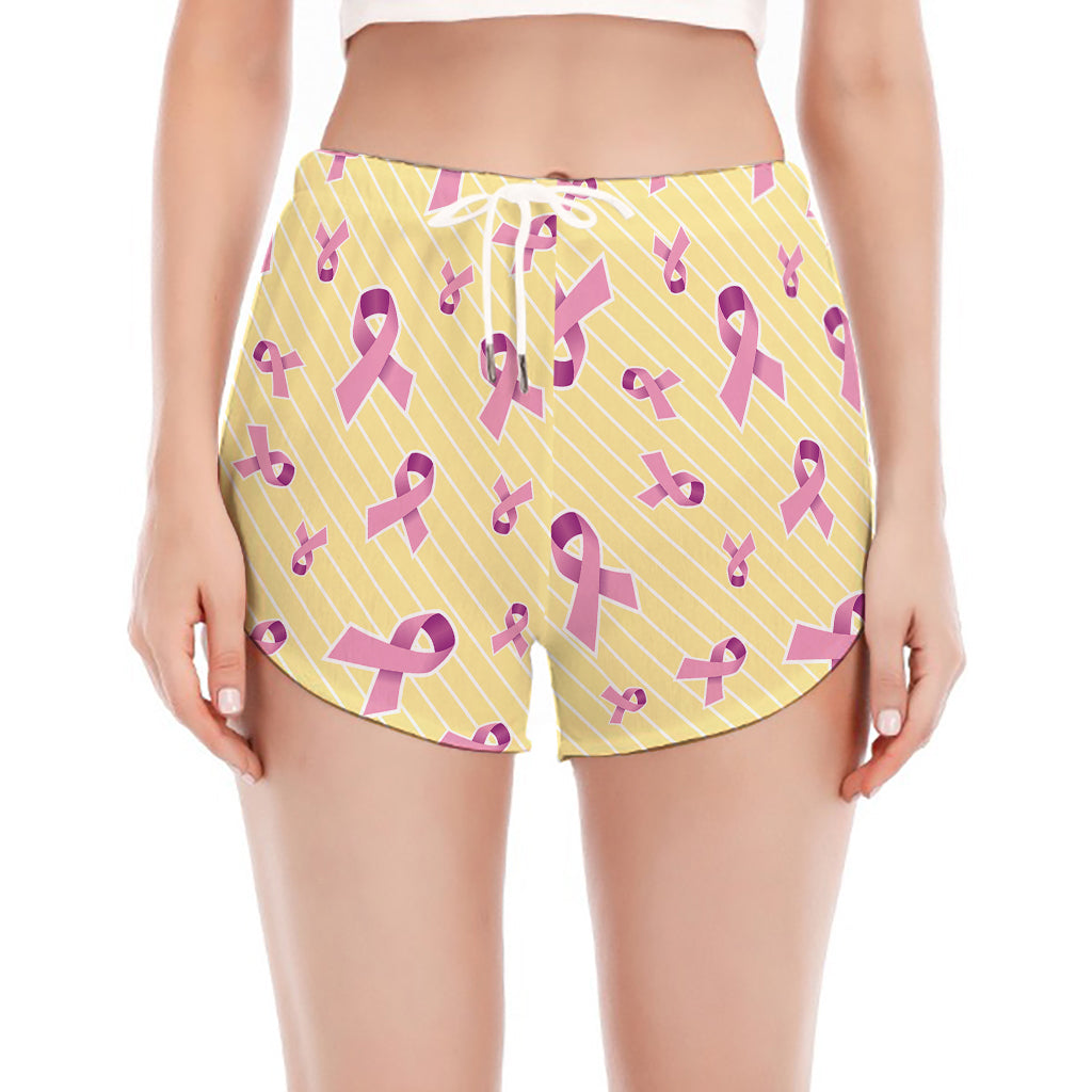 Pastel Breast Cancer Awareness Print Women's Split Running Shorts