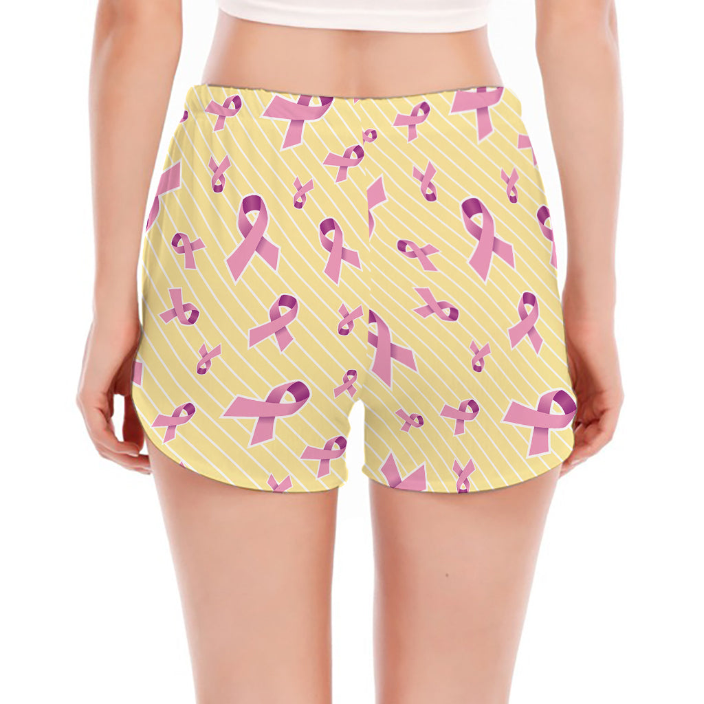 Pastel Breast Cancer Awareness Print Women's Split Running Shorts