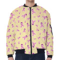 Pastel Breast Cancer Awareness Print Zip Sleeve Bomber Jacket