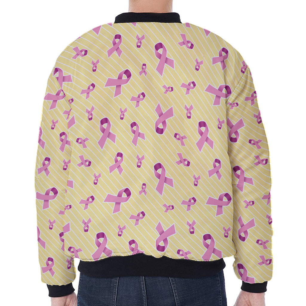 Pastel Breast Cancer Awareness Print Zip Sleeve Bomber Jacket