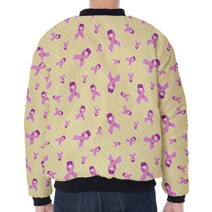 Pastel Breast Cancer Awareness Print Zip Sleeve Bomber Jacket
