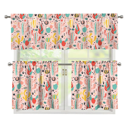 Pastel Cactus And Succulent Print 3 Piece Kitchen Curtains