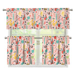 Pastel Cactus And Succulent Print 3 Piece Kitchen Curtains