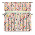 Pastel Cactus And Succulent Print 3 Piece Kitchen Curtains