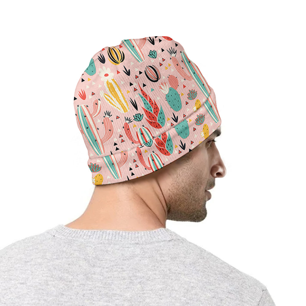 Pastel Cactus And Succulent Print Beanie