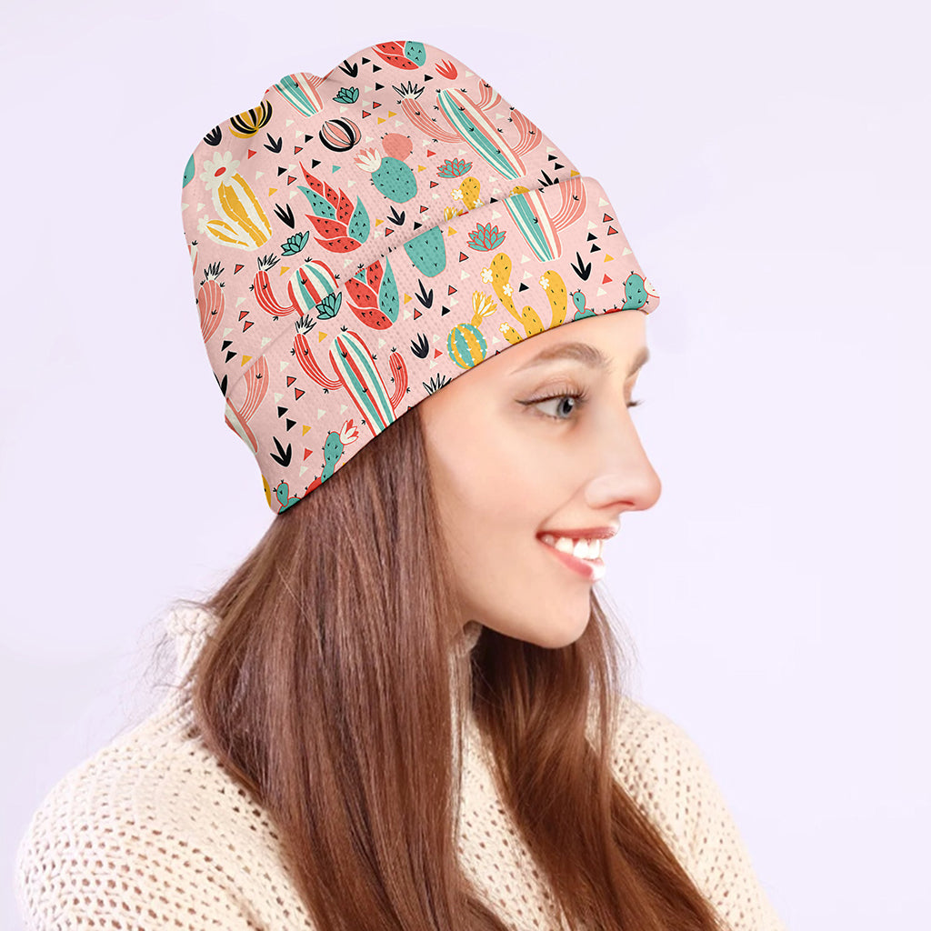 Pastel Cactus And Succulent Print Beanie