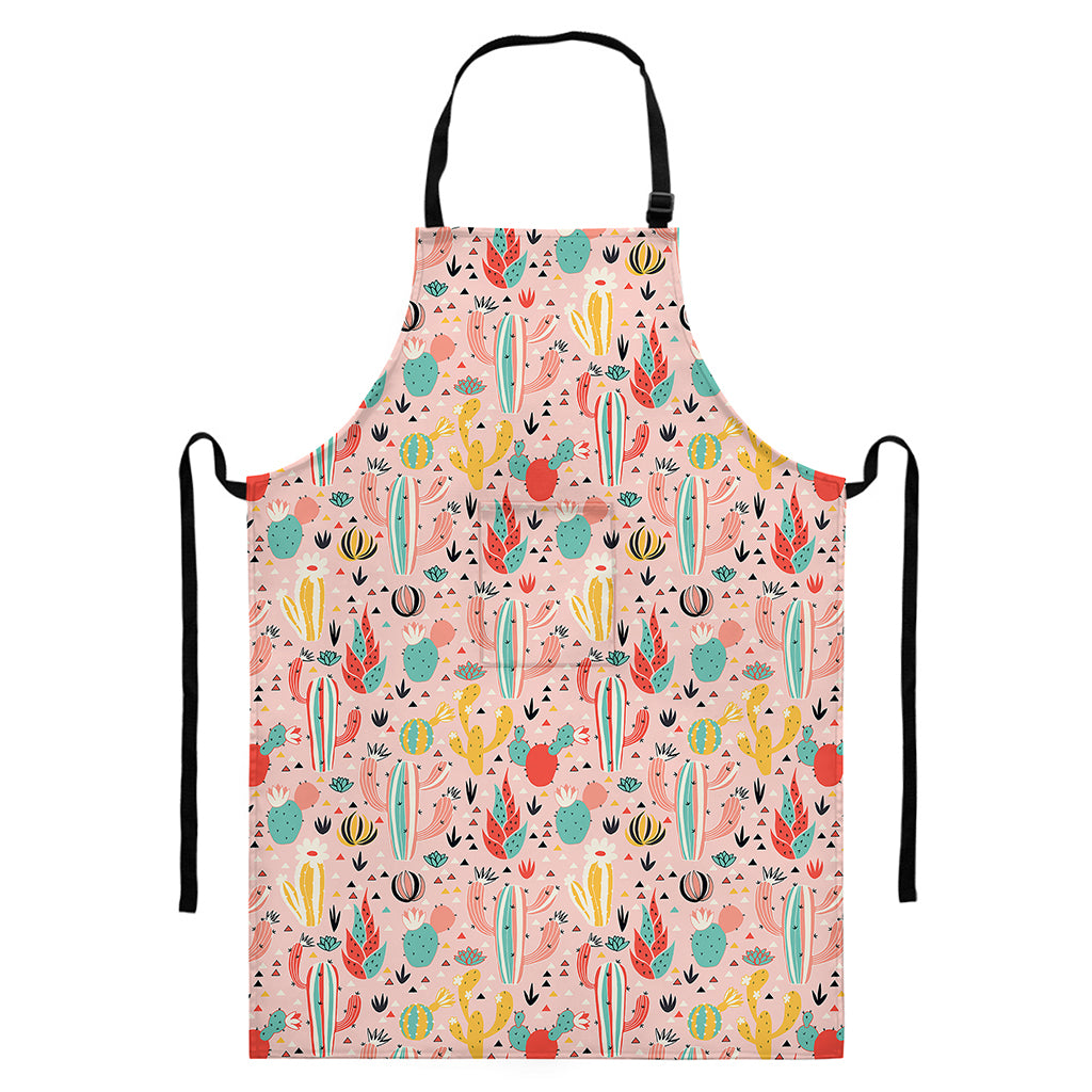 Pastel Cactus And Succulent Print Bib Apron With Pocket