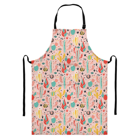 Pastel Cactus And Succulent Print Bib Apron With Pocket