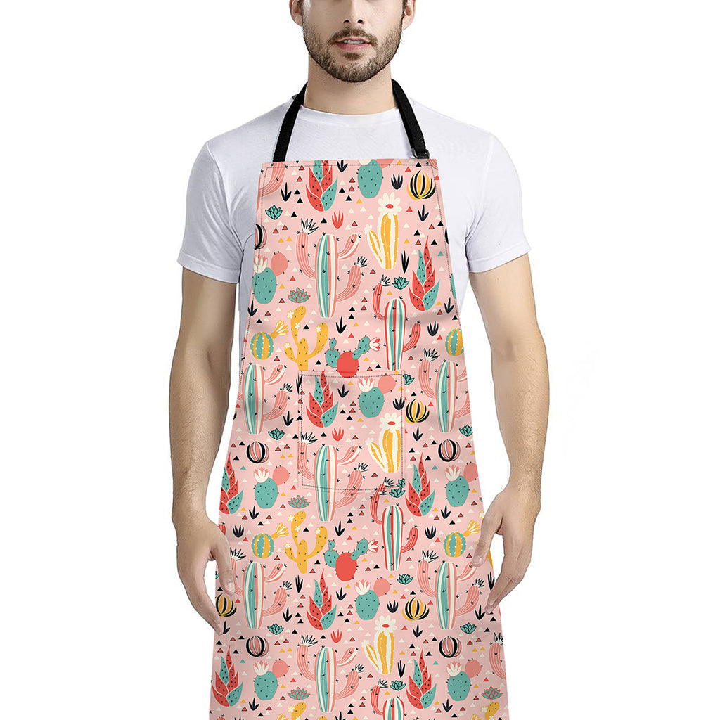 Pastel Cactus And Succulent Print Bib Apron With Pocket