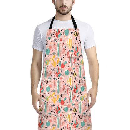 Pastel Cactus And Succulent Print Bib Apron With Pocket
