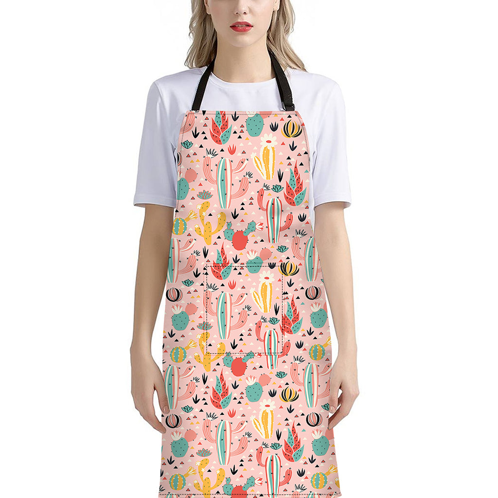 Pastel Cactus And Succulent Print Bib Apron With Pocket