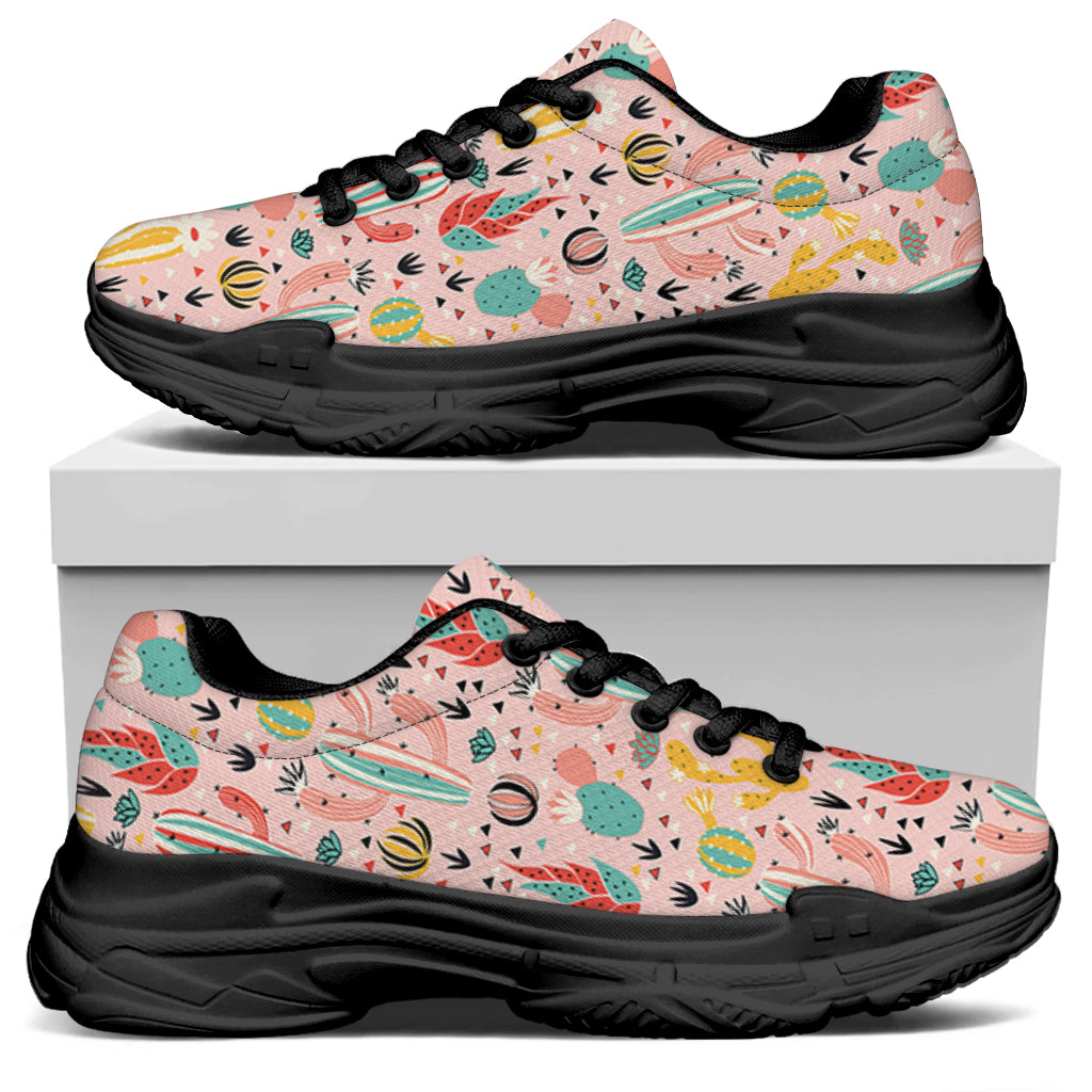 Pastel Cactus And Succulent Print Black Chunky Shoes
