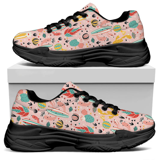 Pastel Cactus And Succulent Print Black Chunky Shoes