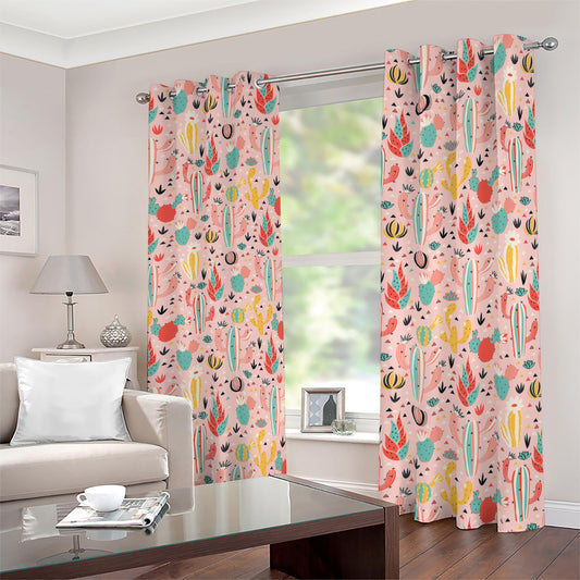 Pastel Cactus And Succulent Print Blackout Grommet Curtains