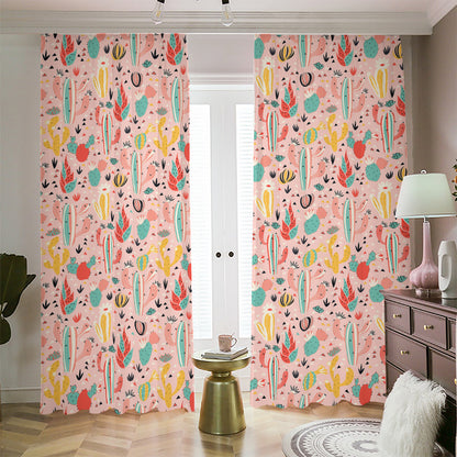 Pastel Cactus And Succulent Print Blackout Pencil Pleat Curtains