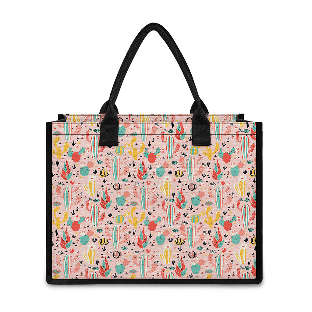 Pastel Cactus And Succulent Print Canvas Tote Bag