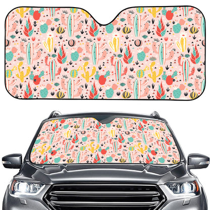 Pastel Cactus And Succulent Print Car Windshield Sun Shade