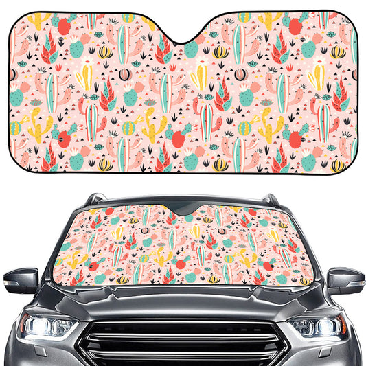 Pastel Cactus And Succulent Print Car Windshield Sun Shade