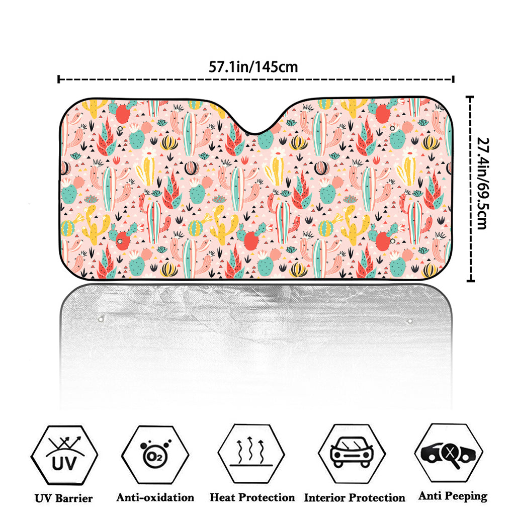 Pastel Cactus And Succulent Print Car Windshield Sun Shade