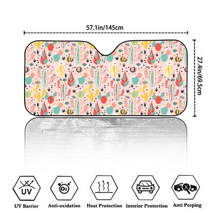 Pastel Cactus And Succulent Print Car Windshield Sun Shade