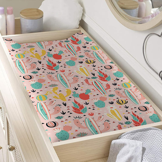 Pastel Cactus And Succulent Print Changing Pad Cover