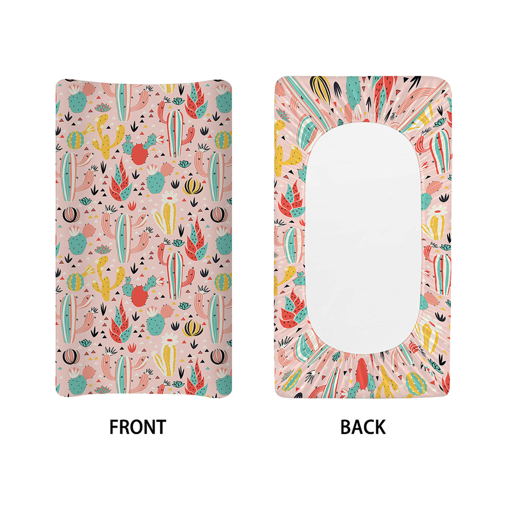 Pastel Cactus And Succulent Print Changing Pad Cover