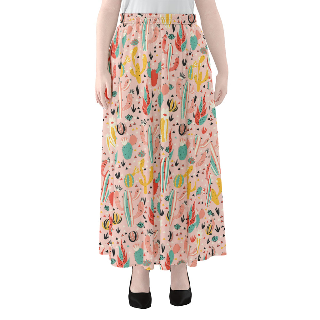 Pastel Cactus And Succulent Print Chiffon Maxi Skirt