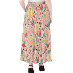 Pastel Cactus And Succulent Print Chiffon Maxi Skirt