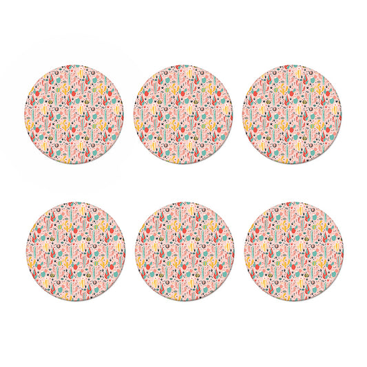 Pastel Cactus And Succulent Print Coaster Set